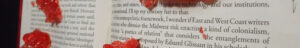 Text pages with rubies bursting through
